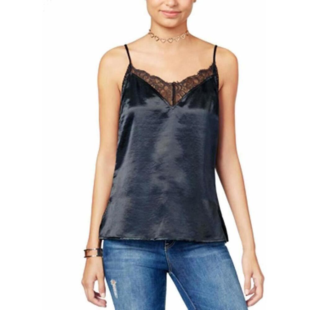 One Hart Womens Satin Lace Trim Cami L Color Anthracite NEW